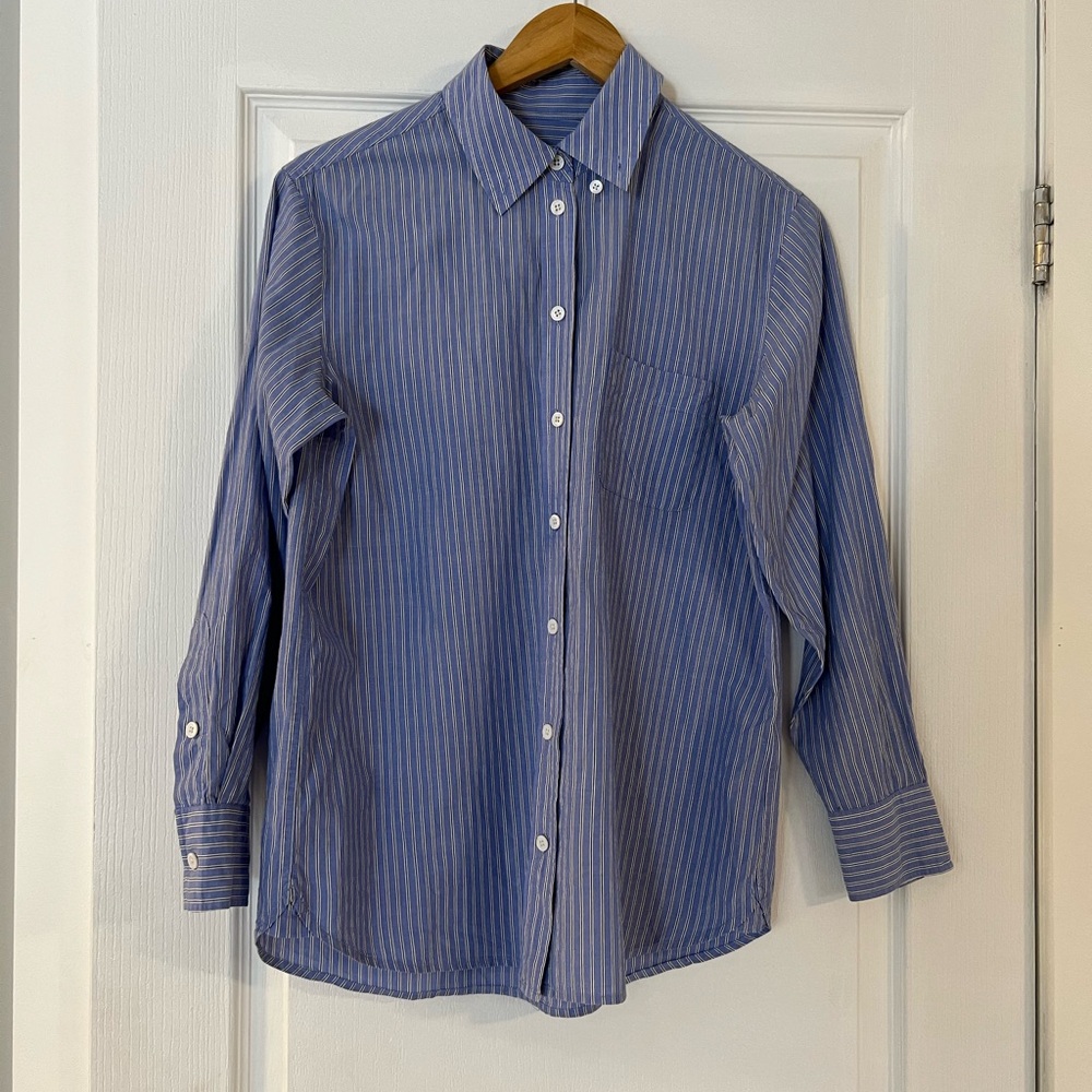 Equipment Blue and White Striped Shirt